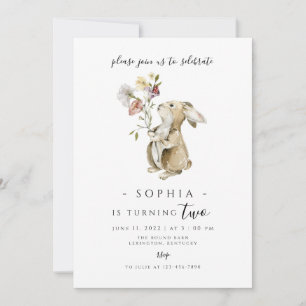 Invitation Quelques Bunny Girl Anniversaire moderne minimalis