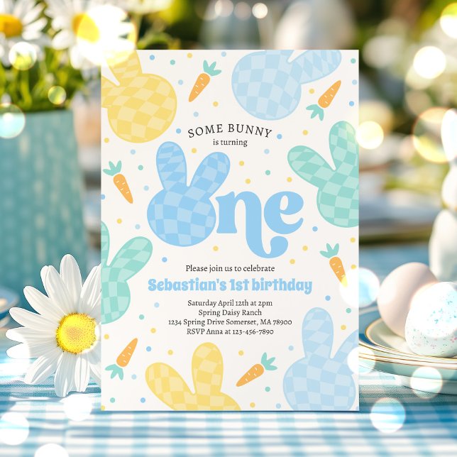 Invitation Quelques Bunny Printemps 1er Anniversaire Boy Bunn (Créateur téléchargé)