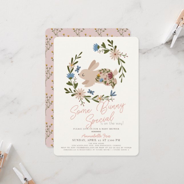 Invitation Quelques Bunny spécial Baby shower de couronne de  (Devant/Arrière en situation)