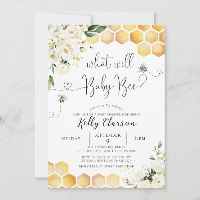 Invitation Qu'est-ce que Baby Bee Genre Reveal Party Baby Bee (Devant)