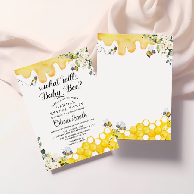 Invitation Qu'est-ce que Baby Bee Genre Révéler l'invitation  (Créateur téléchargé)