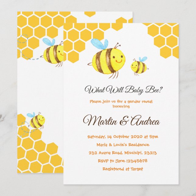 Invitation Qu'est-ce qui fera de la fête des abeilles (Devant / Derrière)