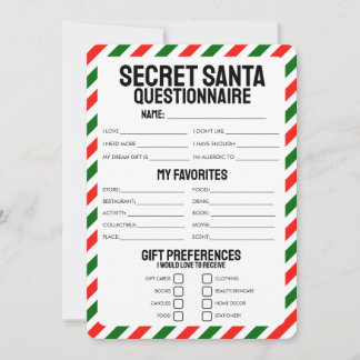 Invitation Questionnaire cadeau Secret Père Noël