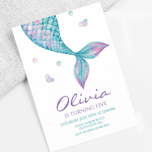 Invitation Queue de sirène Anniversaire sous la mer Rose