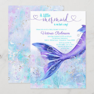 Invitation Queue de sirène bébé violet sarcelle bleu Baby Sho
