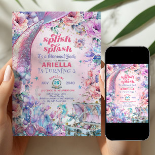 Invitation Queue de sirène pailletée Fleur pour 3ème annivers