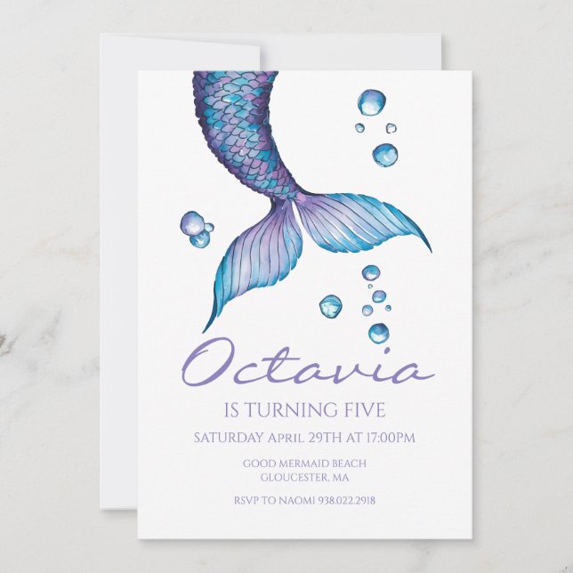 Invitation Queue de sirène pourpre sous la mer Anniversaire (Devant)