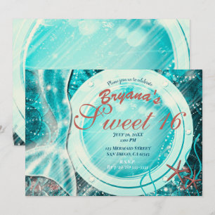Invitation Queue de sirène sous la mer Douce 16 ans Fête d'an