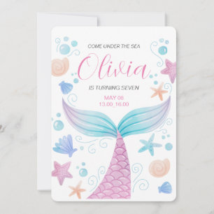 Invitation Queue de Sirène Sous la Mer Rose Anniversaire 
