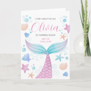 Invitation Queue de Sirène Sous la Mer Rose Anniversaire 