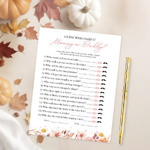 Invitation Qui a dit jeu de baby shower d'automne