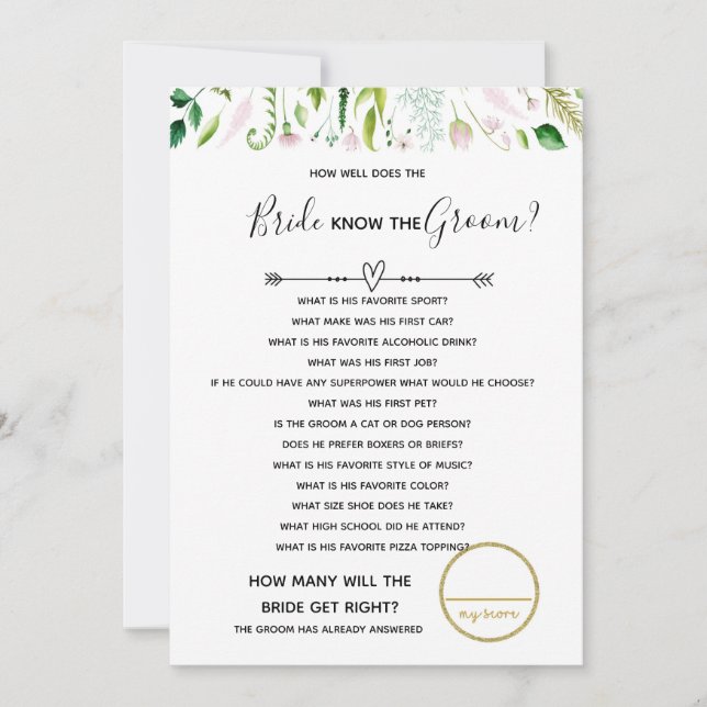 Invitation qui bien la mariée connaît le jeu du baby shower n (Devant)