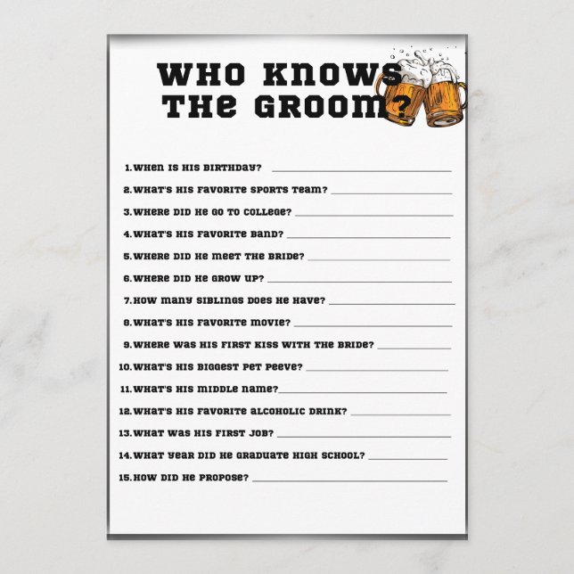 Invitation Qui connaît la salle, jeu de Bachelor Party (Devant)