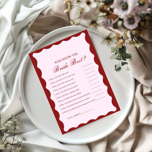 Invitation Qui connaît le mieux la mariée jeu de baby shower