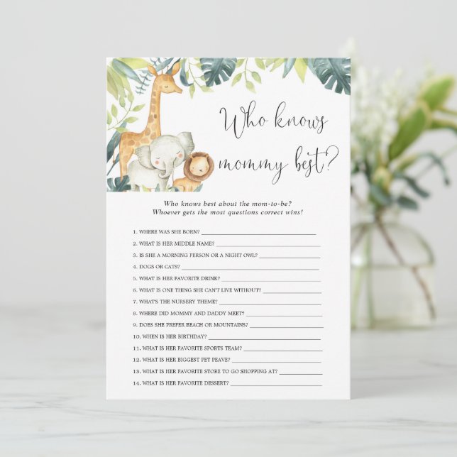Invitation Qui connaît le mieux maman jeu de baby shower safa (Debout devant)