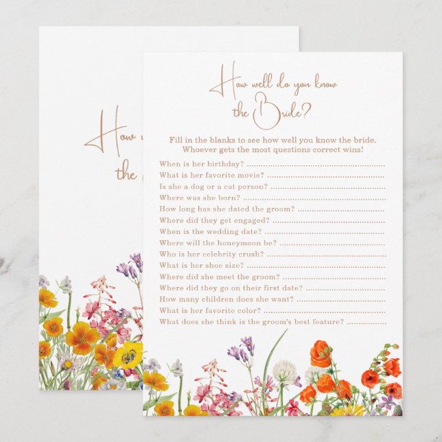 Invitation Qui Connaît Les Fleurs sauvages Boho Fête des mari (Devant / Derrière)
