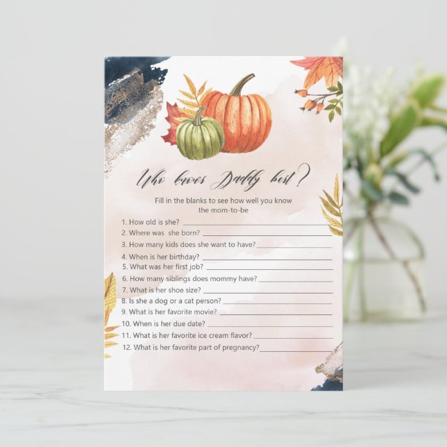 Invitation Qui connaît maman meilleur Citrouille Baby shower  (Debout devant)