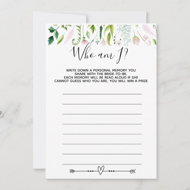 Invitation qui suis-je jeu de baby shower nuptiale (Devant)
