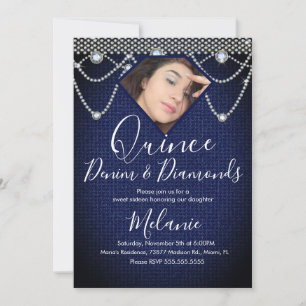Invitation Quince Denim Diamants Gemme Perles Photo