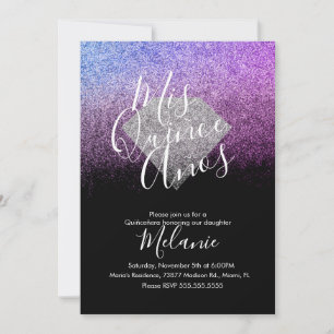 Invitation Quiñce Faux Parties scintillant Diamant Noir Viole
