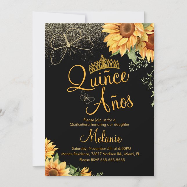 Invitation Quiñce Faux Parties scintillant Tournesol Aquarell (Devant)
