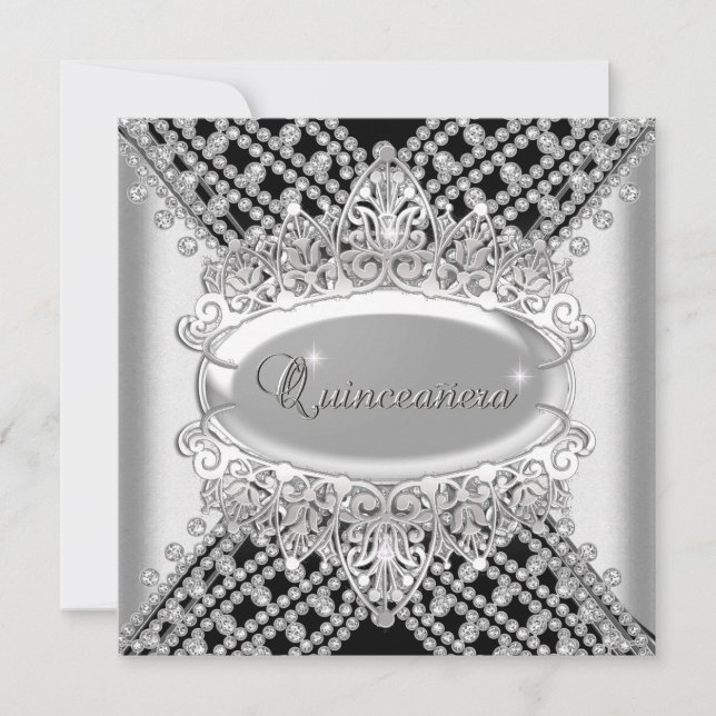 Invitation Quinceanera 15 Anniversaire de fête Diamants noirs (Devant)