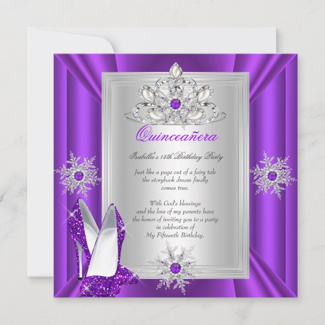 Invitation Quinceanera 15 Anniversaire fête Purple Talons (Devant)