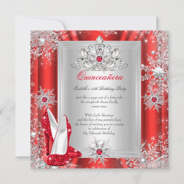 Invitation Quinceanera 15 Anniversaire fête Red Heels 2 (Devant)