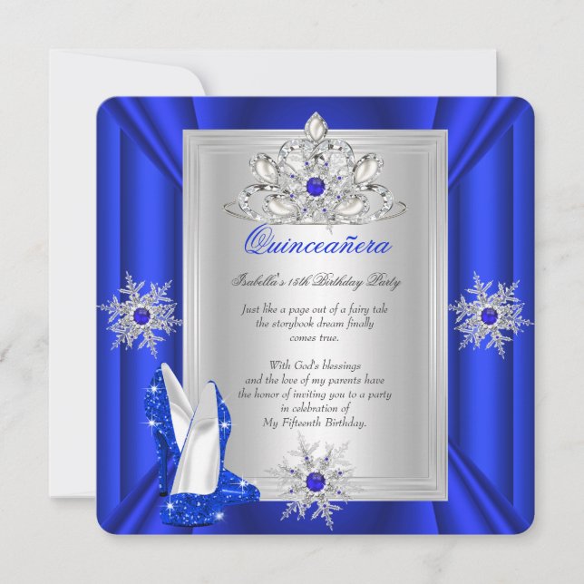 Invitation Quinceanera 15 Anniversaire fête Royal Blue Heels (Devant)