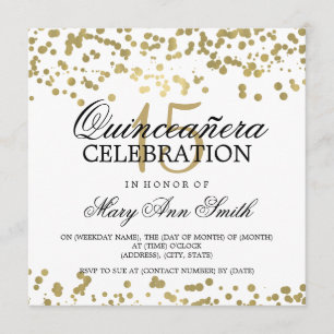 Invitation Quinceanera 15 Anniversaire Gold Foil Confetti