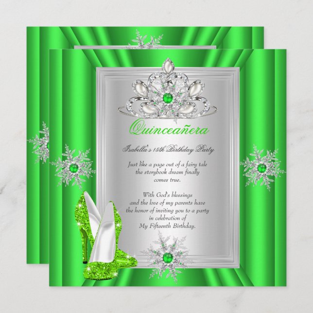 Invitation Quinceanera 15 Anniversaire Lime Vert talons (Devant / Derrière)