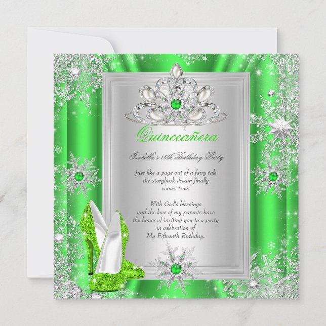 Invitation Quinceanera 15 Anniversaire Lime Vert talons 2 (Devant)
