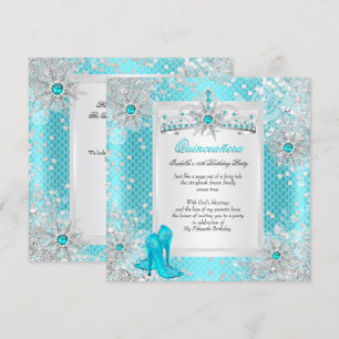 Invitation Quinceañera 15 ans Bleu sarcelle Hiver Pays mervei