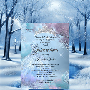Invitation Quinceañera 15 ans Cendrillon Bleu violet rose