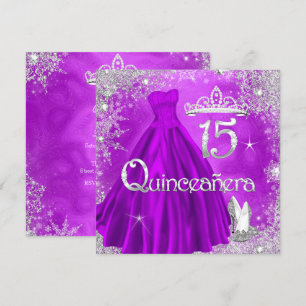 Invitation Quinceanera 15 ans Fête Flocons de Neige Violet Ar