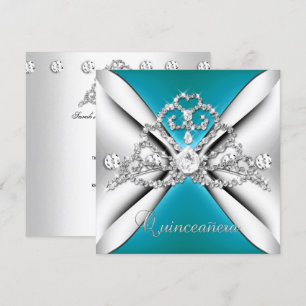 Invitation Quinceanera 15 Tiara Bleu Turquoise Bleu Argent Bl