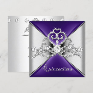 Invitation Quinceanera 15 Tiara Purple Argent Blanc Diamant