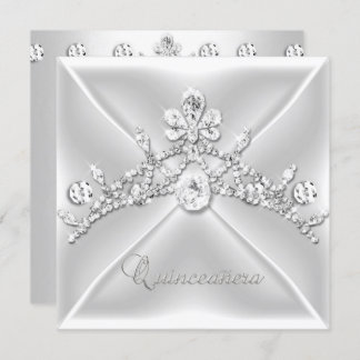 Invitation Quinceanera 15 Tiara Silver White Diamond