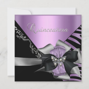Invitation Quinceanera 15 Zebra Lilac Violet Argent Noir