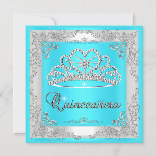 Invitation Quinceanera 15e anniversaire Aqua Blue Silver Tiar