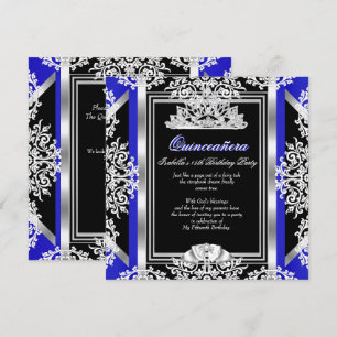 Invitation Quinceañera 15e Anniversaire Bleu Royal Argent Noi