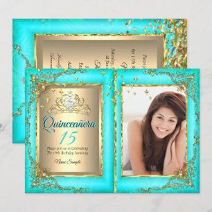 Invitation Quinceanera 15e anniversaire de fête Gold Turquois