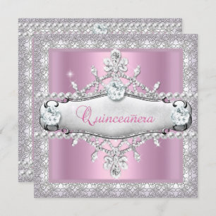 Invitation Quinceanera 15e anniversaire Diamant rose Tiara