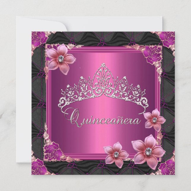 Invitation Quinceanera 15e anniversaire fête rose Tiara Butto (Devant)
