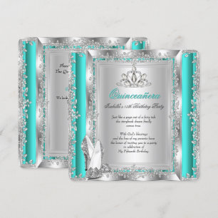 Invitation Quinceanera 15e anniversaire Jade Green Silver Cha