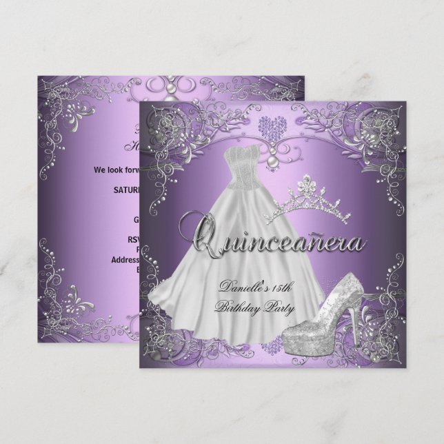 Invitation Quinceanera 15e anniversaire Lilac Purple (Devant / Derrière)