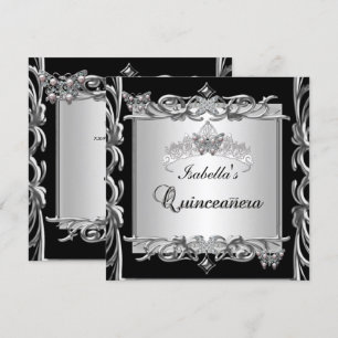 Invitation Quinceanera 15e Anniversaire Papillons Argent Noir