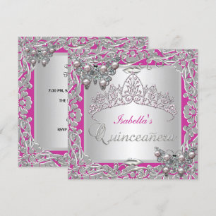 Invitation Quinceanera 15e anniversaire papillons argent rose