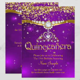 Invitation Quinceanera 15e anniversaire Purple Confetti Or