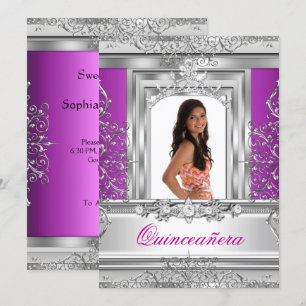 Invitation Quinceañera 15e anniversaire Purple Silver Tiara